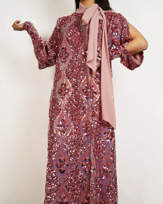 Rose sequence velvet caftan Dress