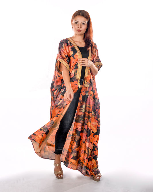 Leaves print bisht abaya