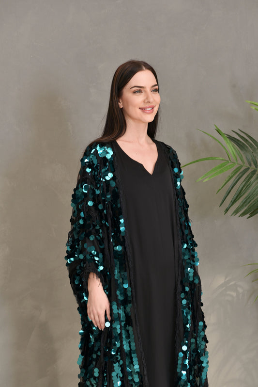 Sequence embroidery kaftan dress