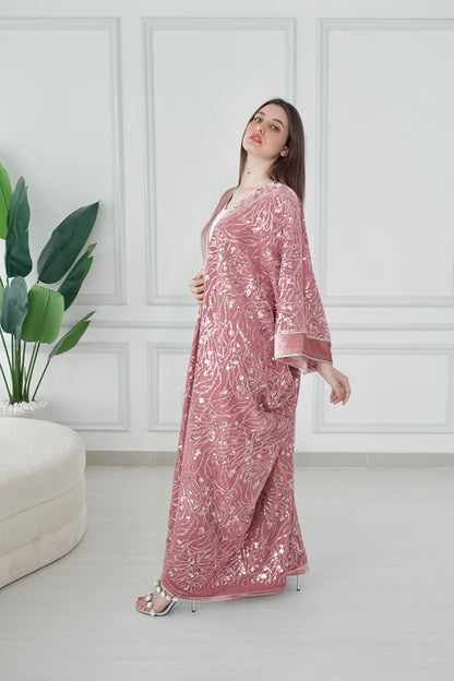 Velvet beads embroidered pink bisht