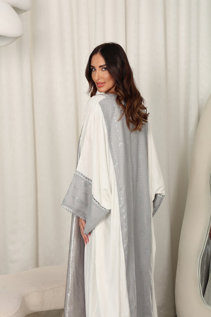 White and silver linen Abaya