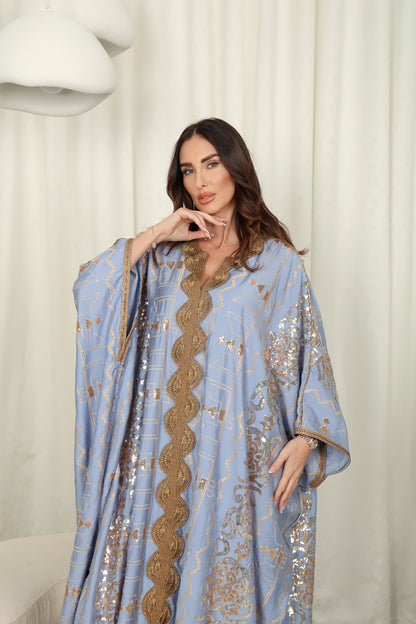 Blue cotton embroidered Kaftan dress