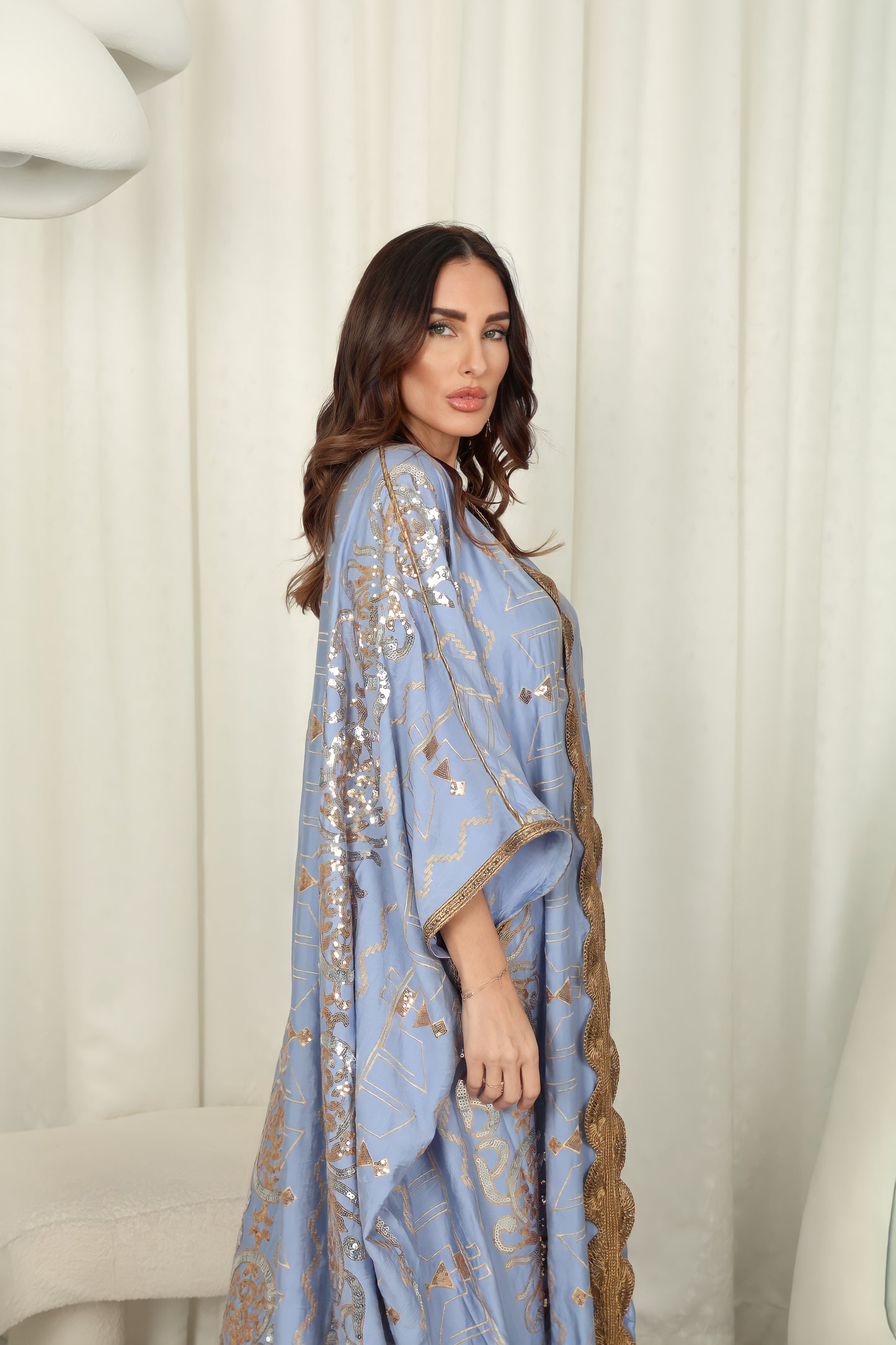 Blue cotton embroidered Kaftan dress