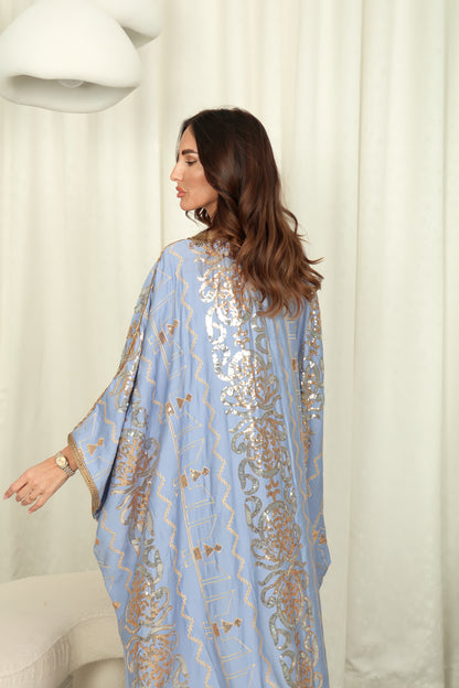 Blue cotton embroidered Kaftan dress