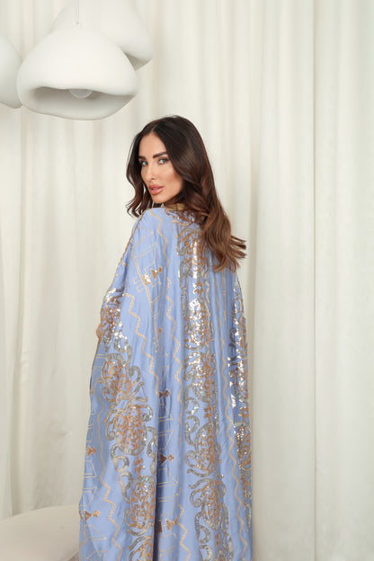 Blue cotton embroidered Kaftan dress