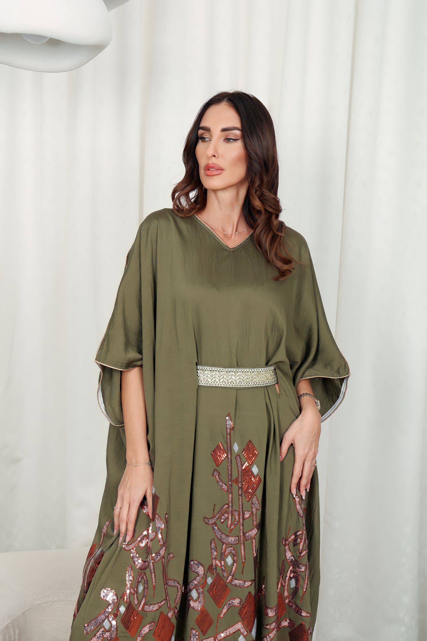 Olive green embroidered Kaftan dress