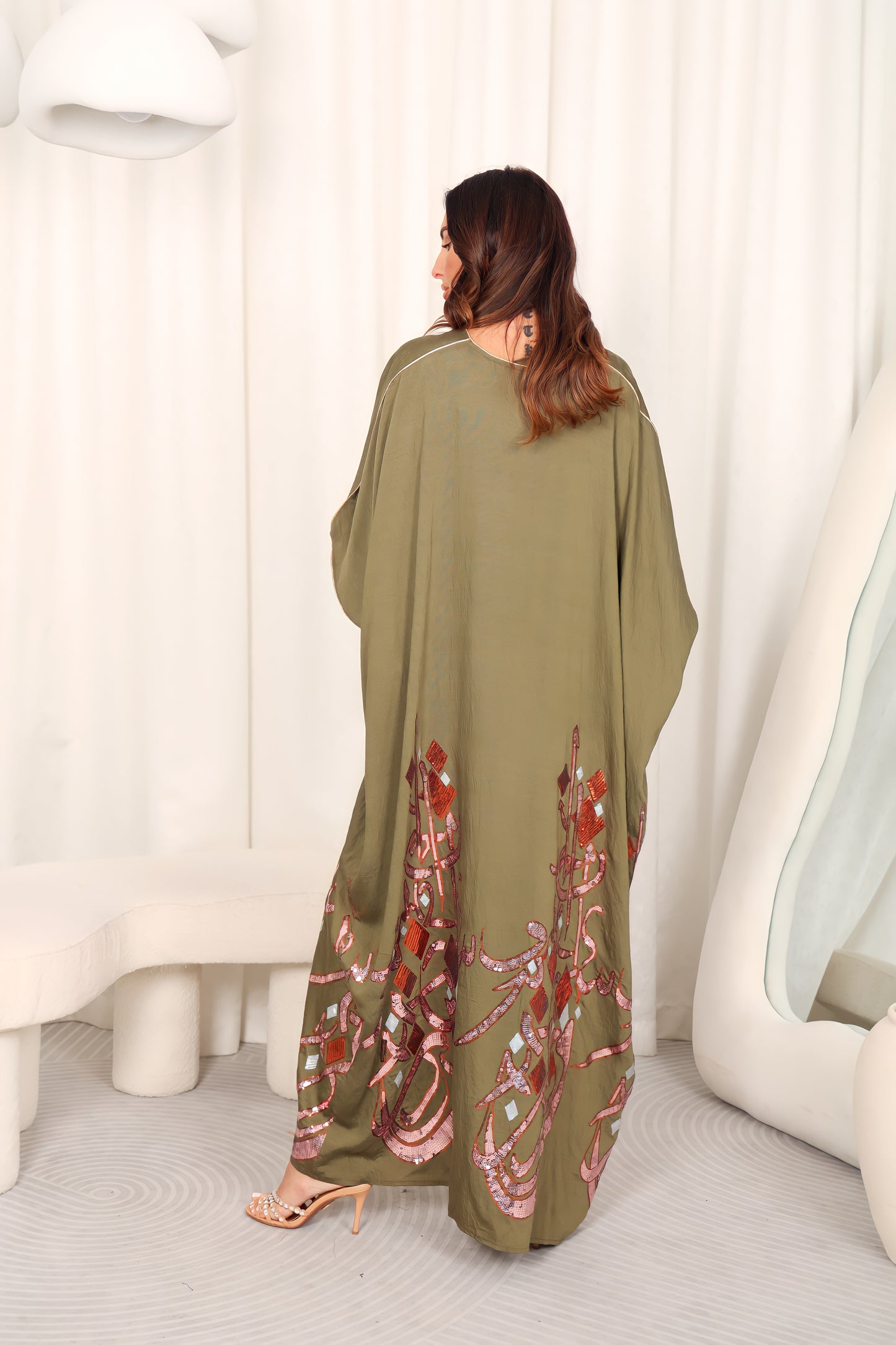 Olive green embroidered Kaftan dress