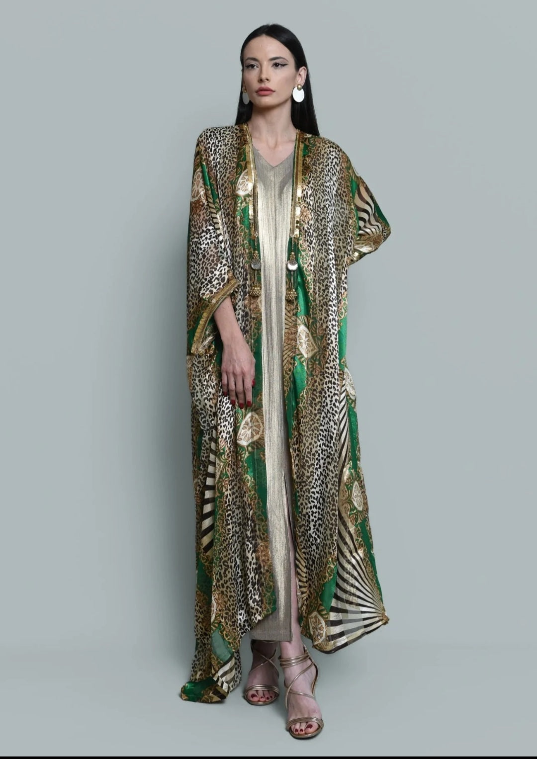 Green georgette, satin abaya