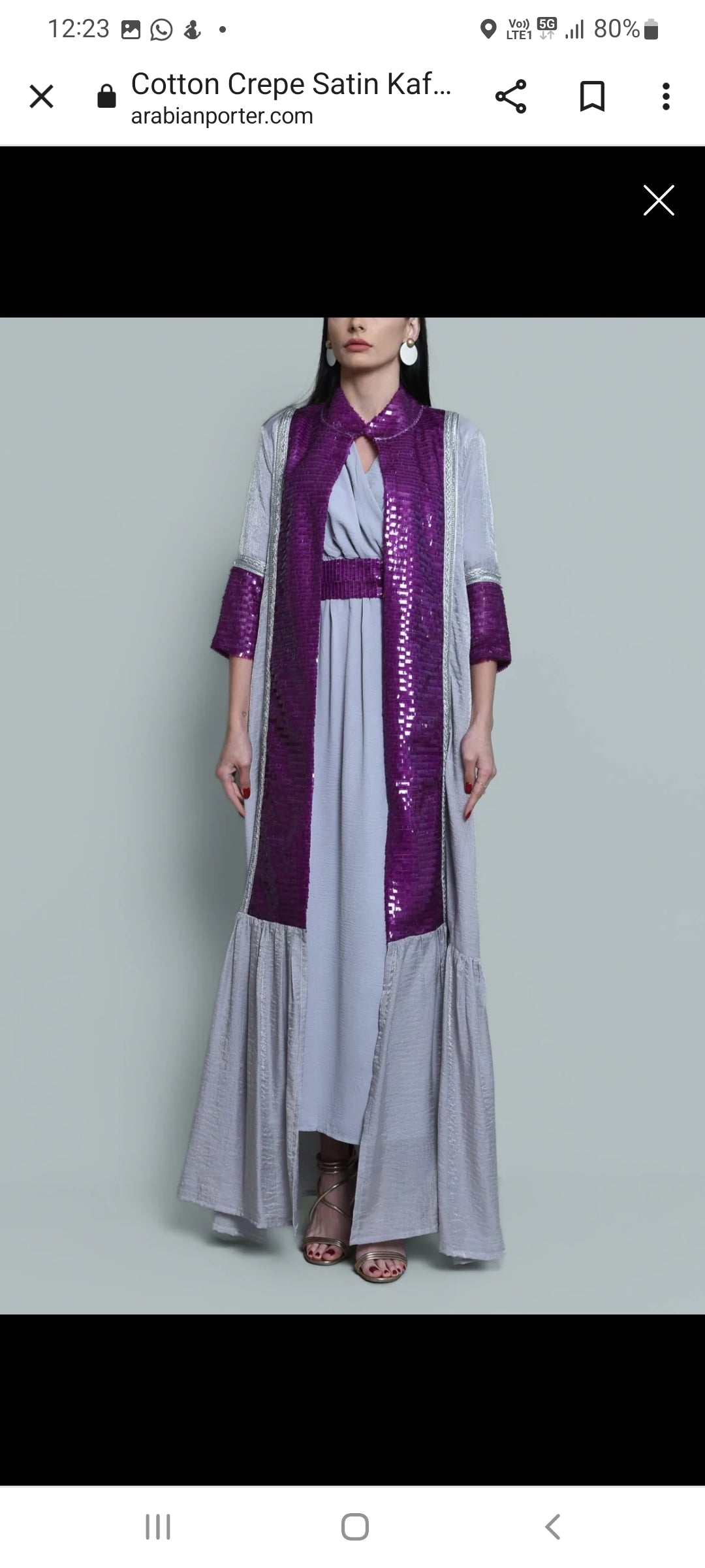 Grey kaftan with purple sequence embroidery