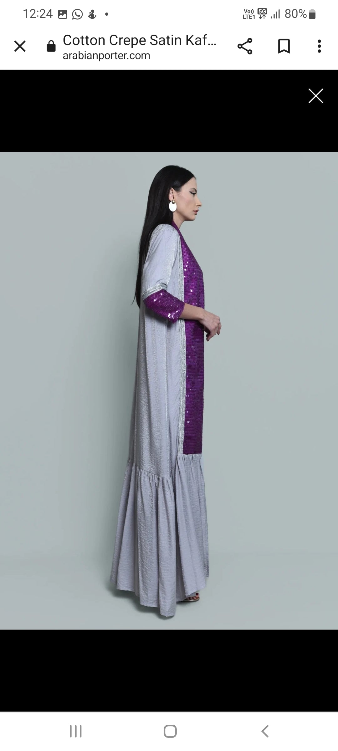 Grey kaftan with purple sequence embroidery