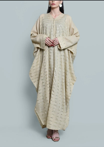 Beige embroidered bisht abaya