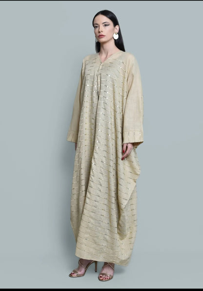 Beige embroidered bisht abaya