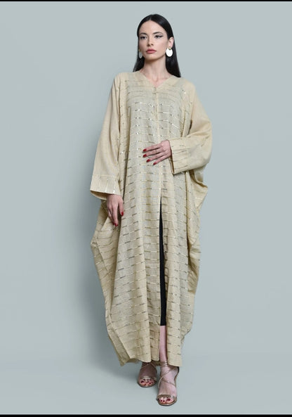 Beige embroidered bisht abaya