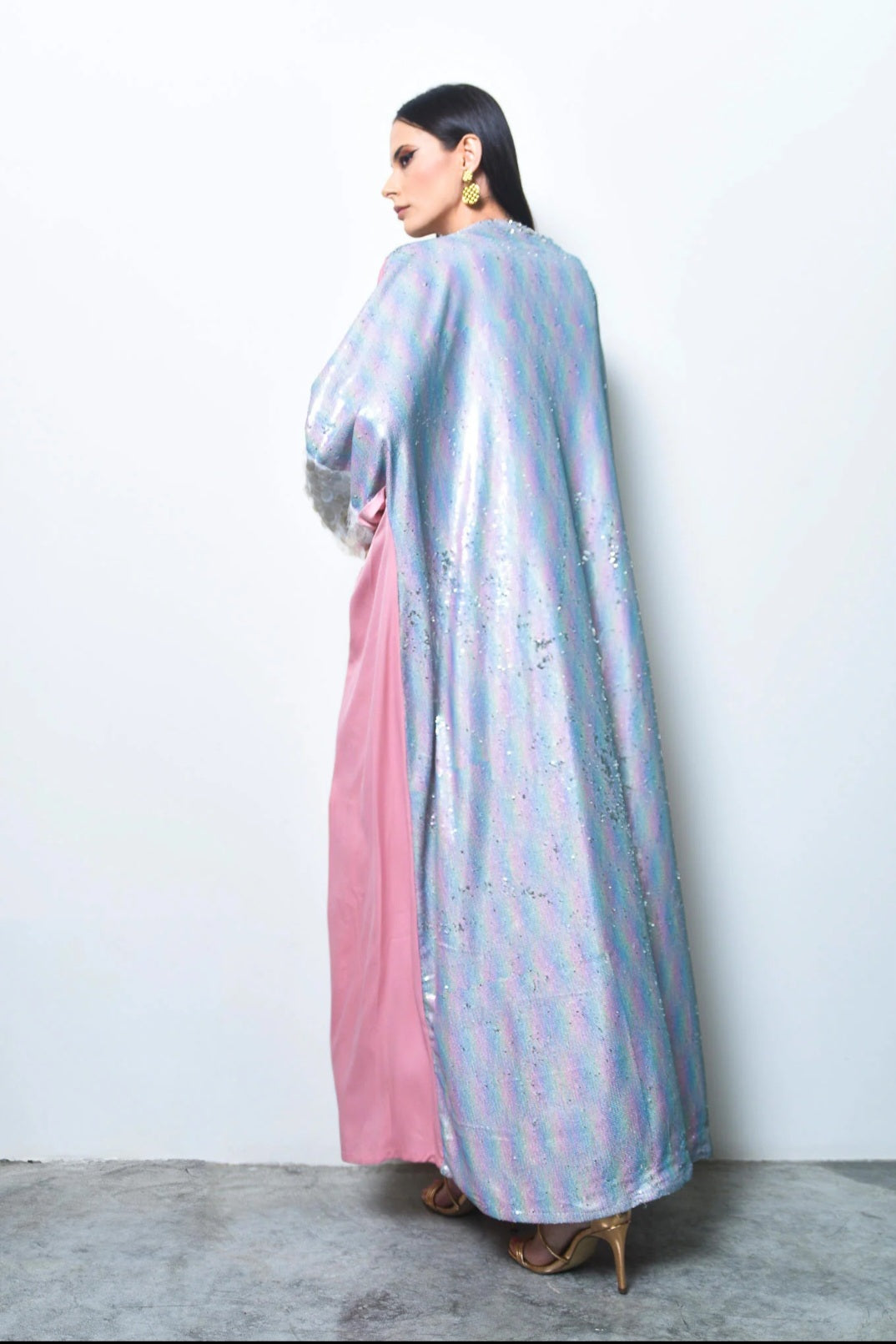 Pink Crepe and multicolor sequence abaya