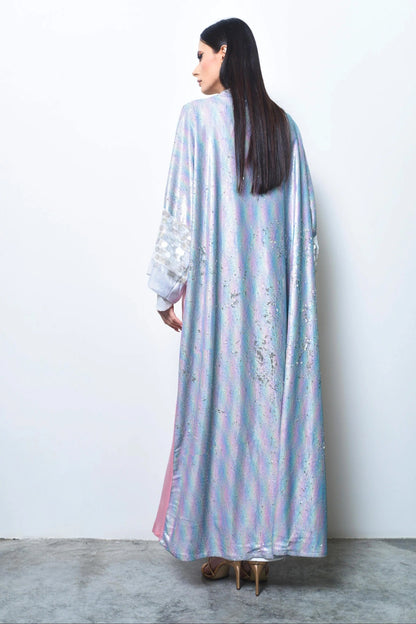 Pink Crepe and multicolor sequence abaya