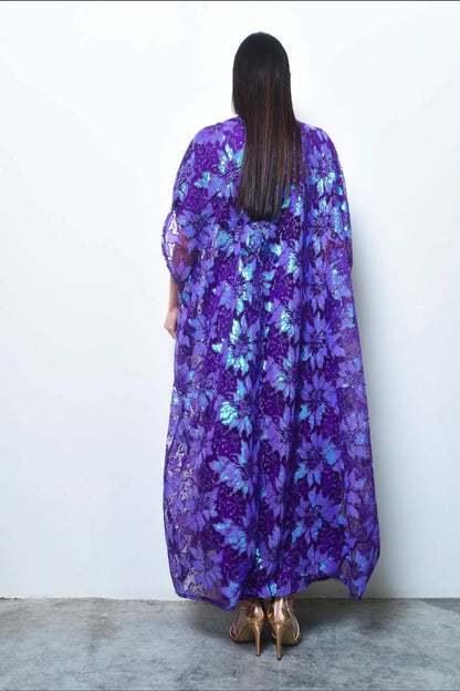 Purple sequence embroidery tulle abaya with dress