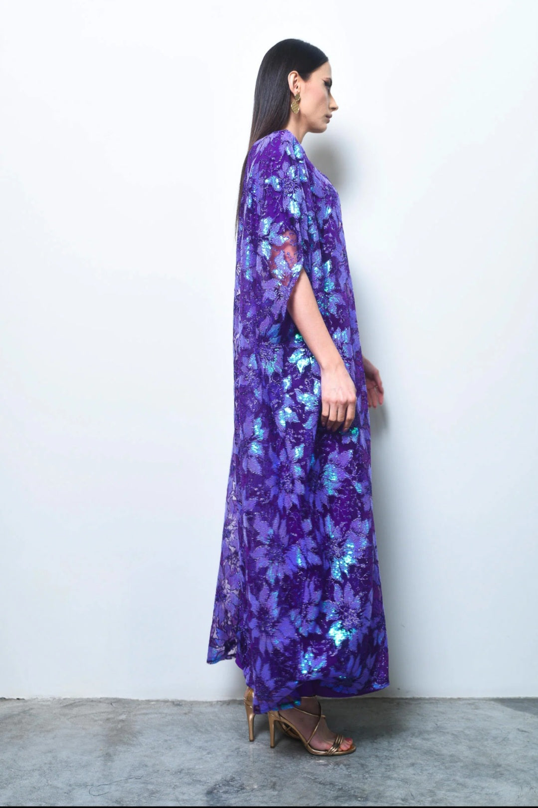 Purple sequence embroidery tulle abaya with dress