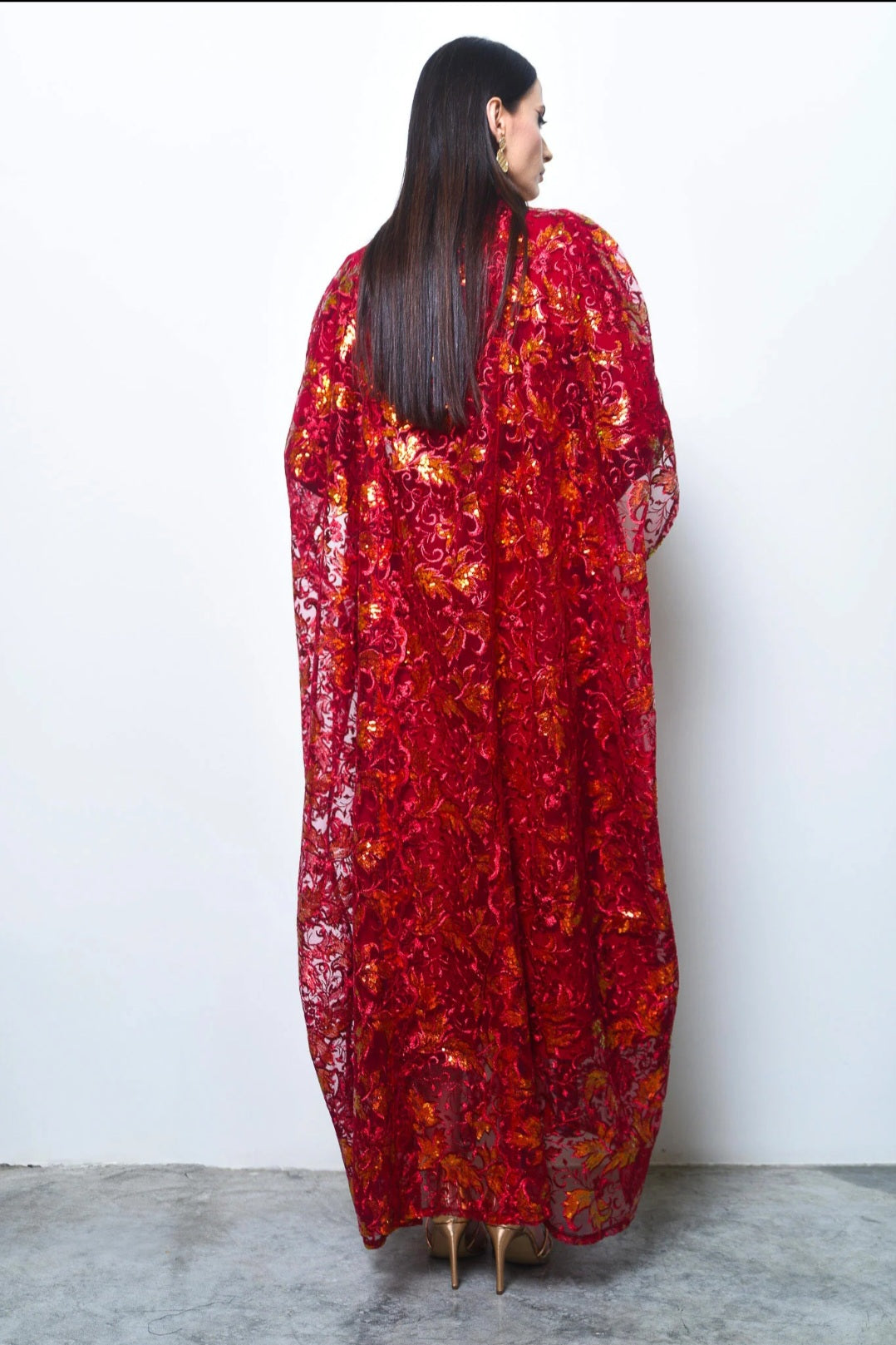 Maroon sequence embroidery tulle abaya with dress