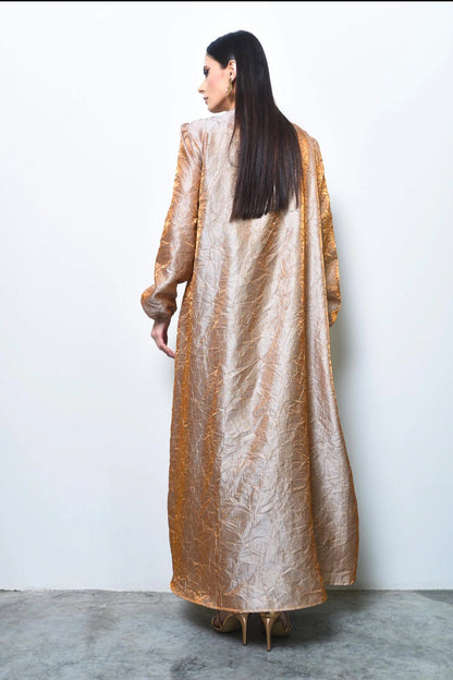 Bronze kaftan with embroiderd chiffon