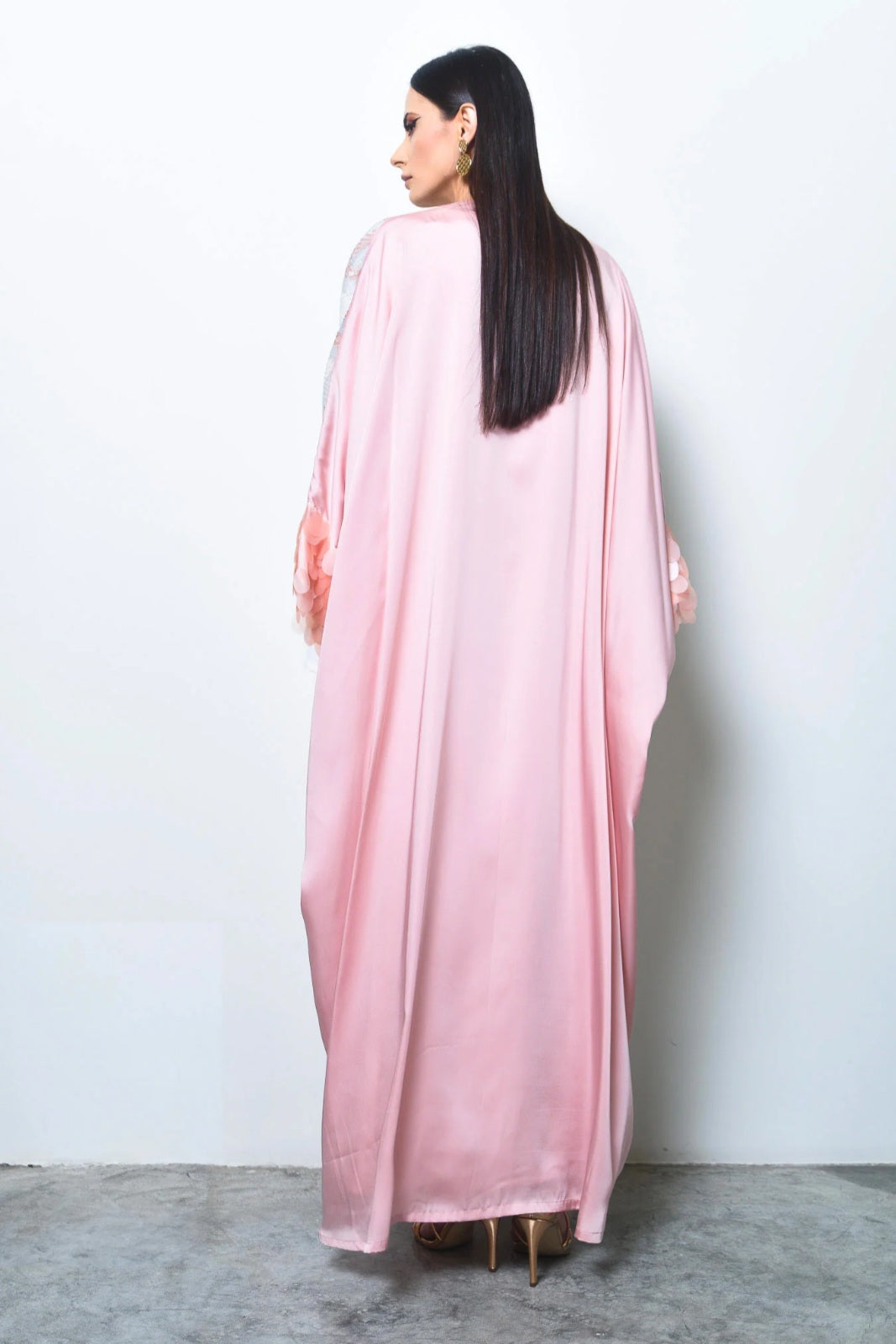 Pink crepe and sequence abaya