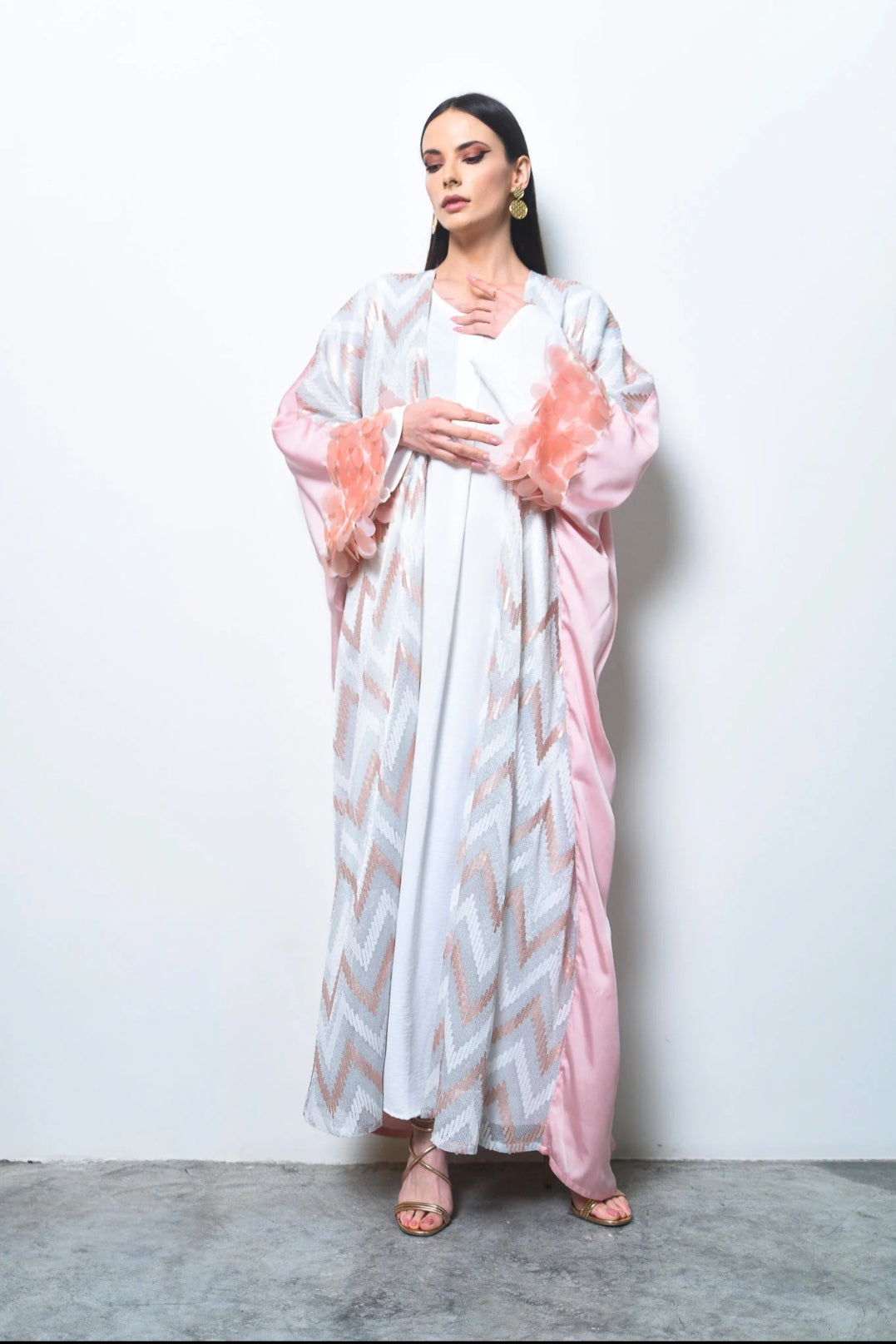 Pink crepe and sequence abaya