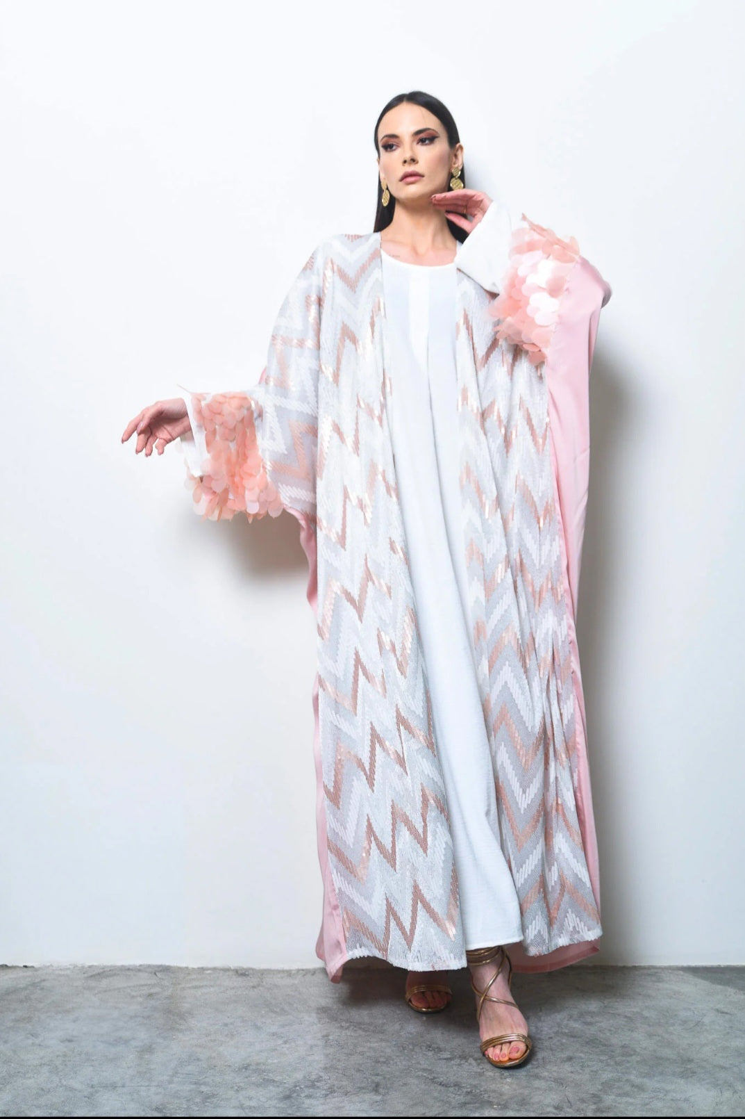 Pink crepe and sequence abaya