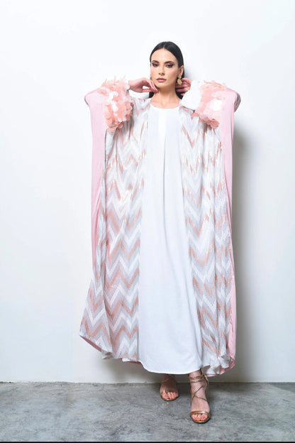 Pink crepe and sequence abaya