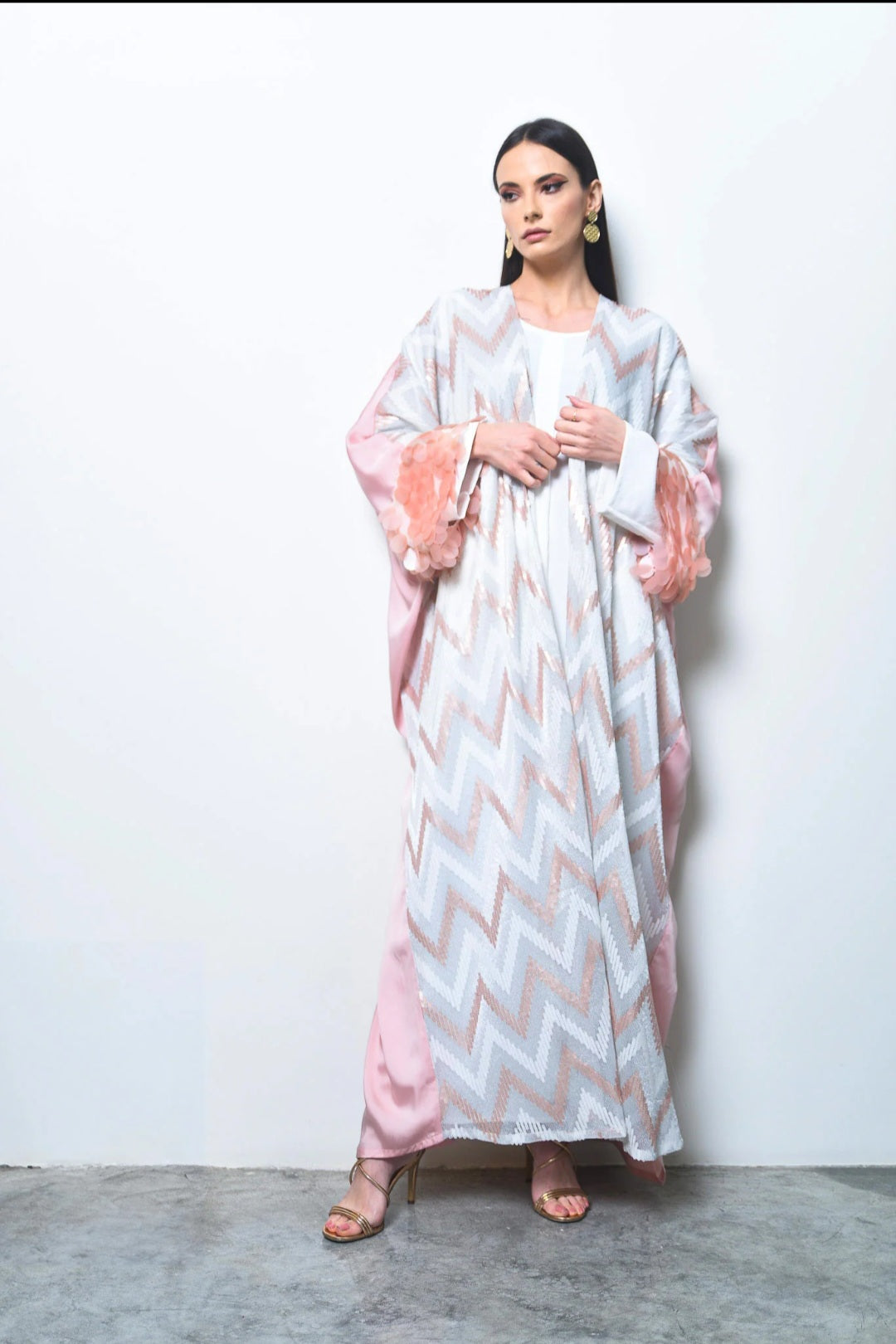 Pink crepe and sequence abaya