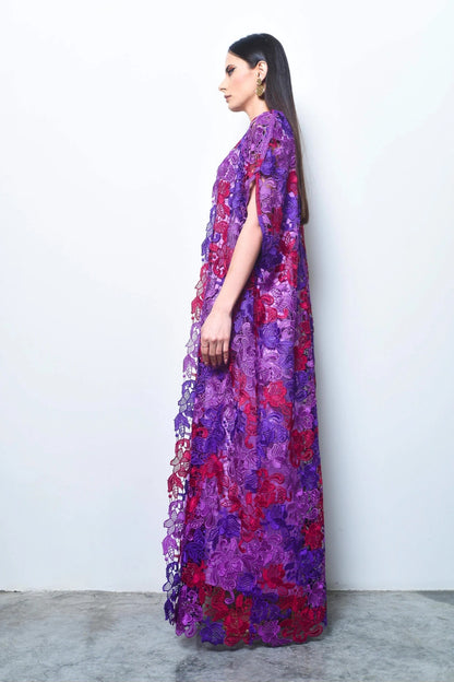 Purple dantel abaya with plain dress