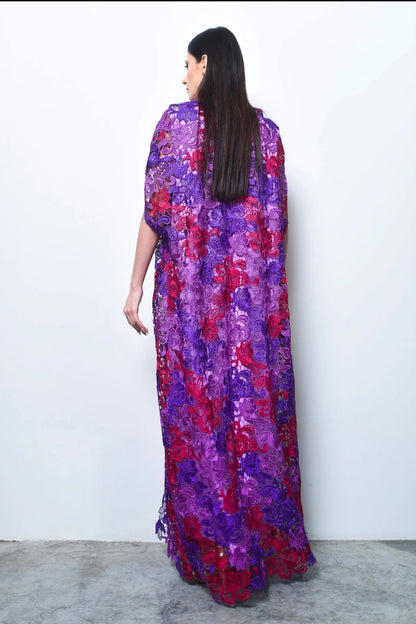 Purple dantel abaya with plain dress