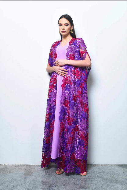 Purple dantel abaya with plain dress