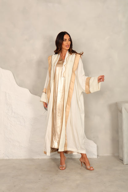 Off white linen embroidered Abaya