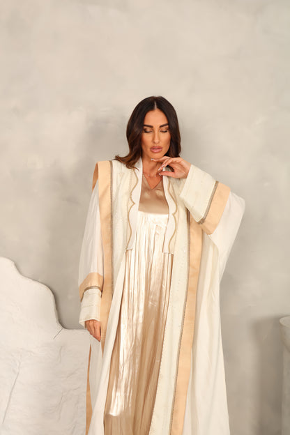 Off white linen embroidered Abaya