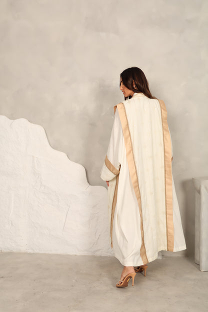 Off white linen embroidered Abaya