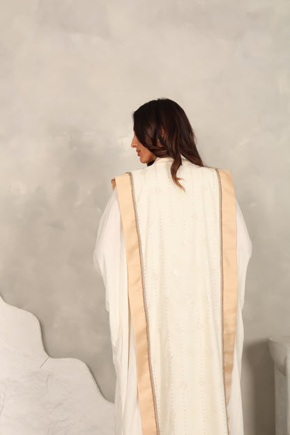 Off white linen embroidered Abaya