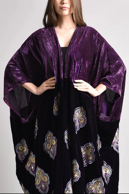 Purple bisht abaya with hand made embroidery