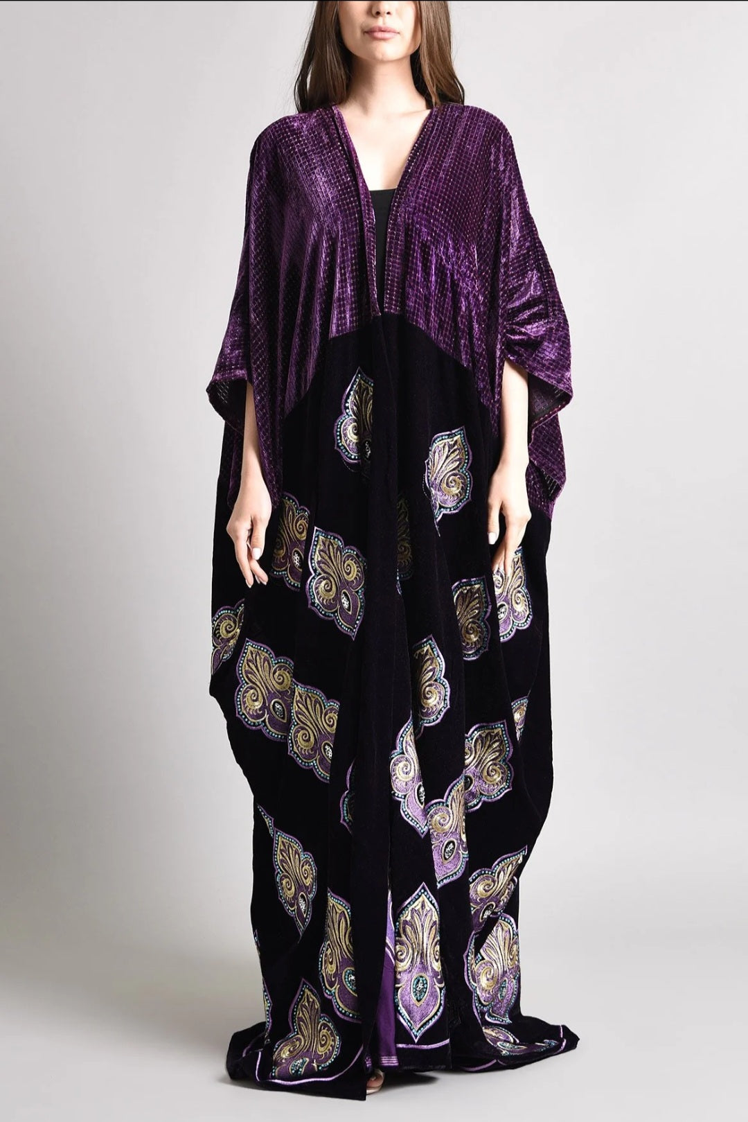 Purple bisht abaya with hand made embroidery