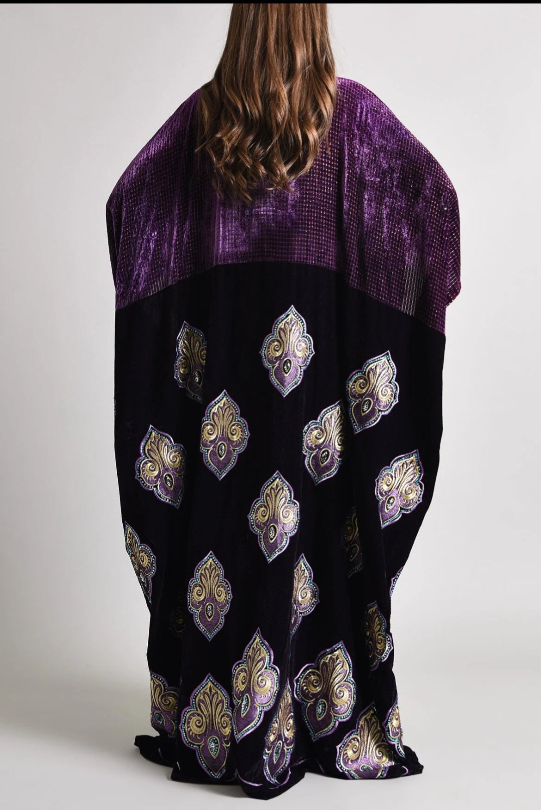 Purple bisht abaya with hand made embroidery