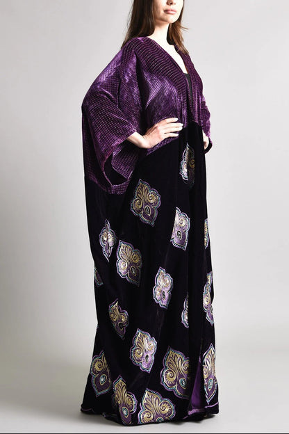 Purple bisht abaya with hand made embroidery