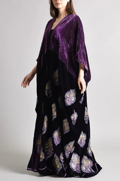 Purple bisht abaya with hand made embroidery