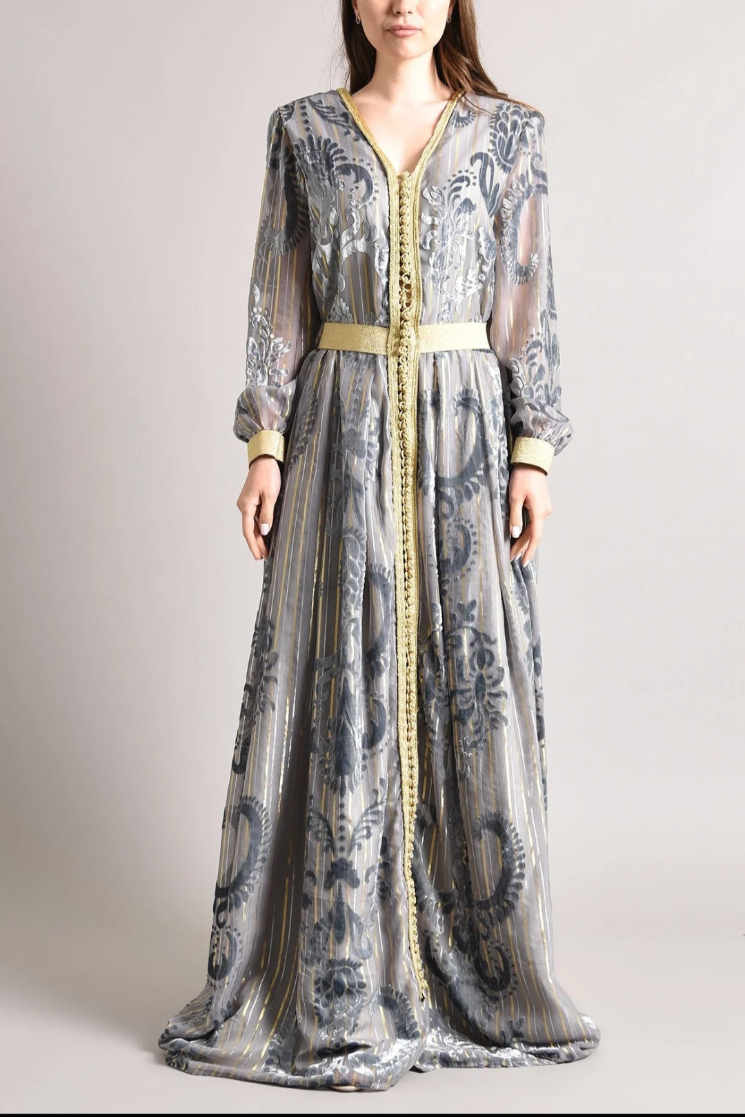 Grey velvet chiffon kaftan