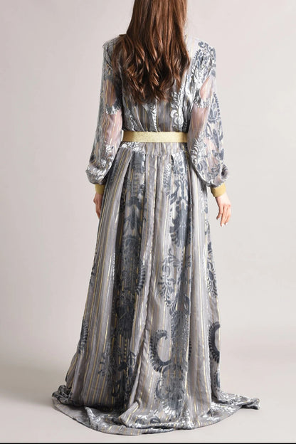 Grey velvet chiffon kaftan