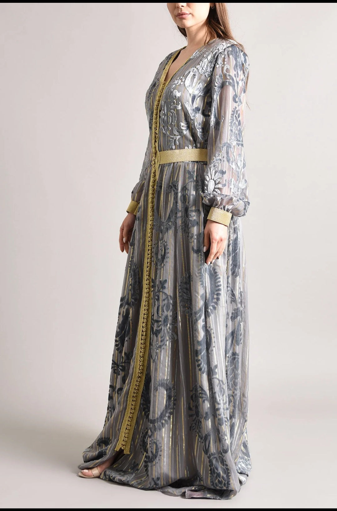 Grey velvet chiffon kaftan