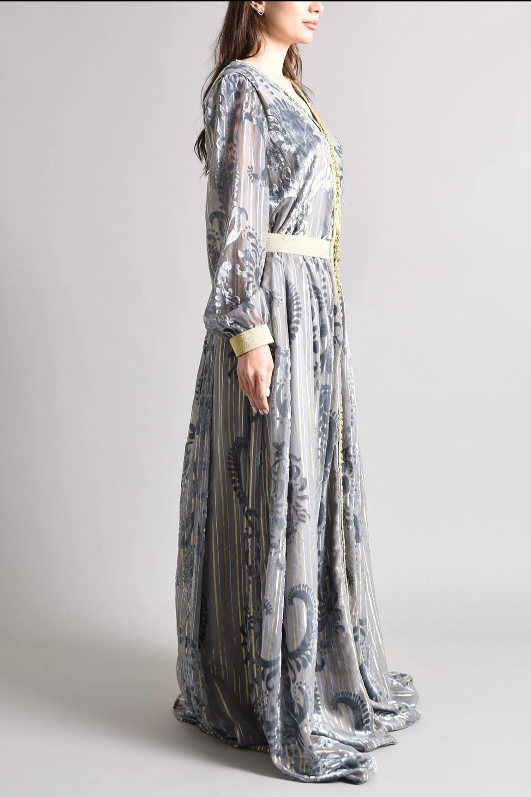 Grey velvet chiffon kaftan