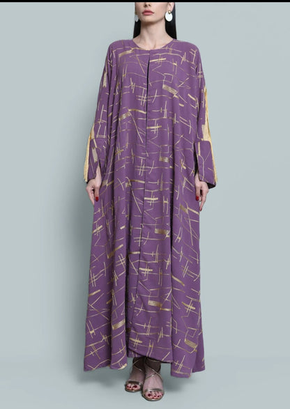 Purple crepe embroidered abaya with tassels