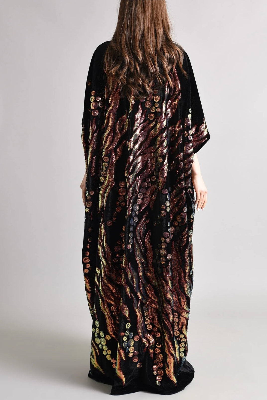 Black velvet sequence embroidery bisht abaya