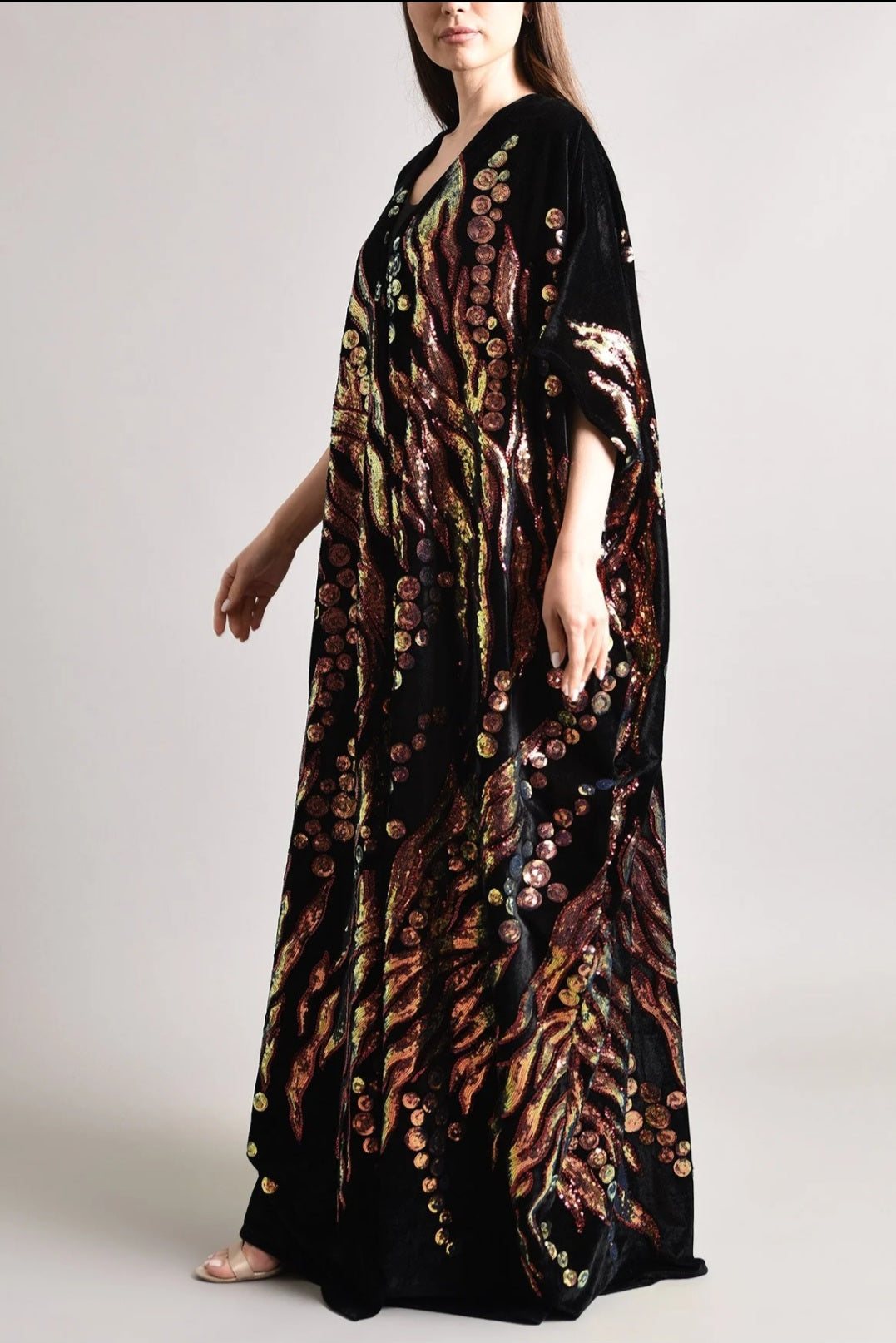 Black velvet sequence embroidery bisht abaya