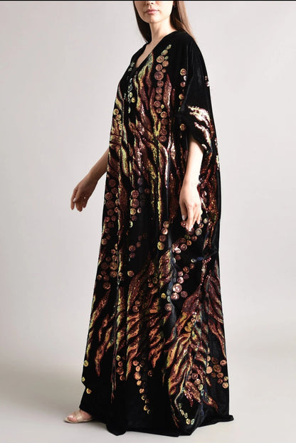 Black velvet sequence embroidery bisht abaya