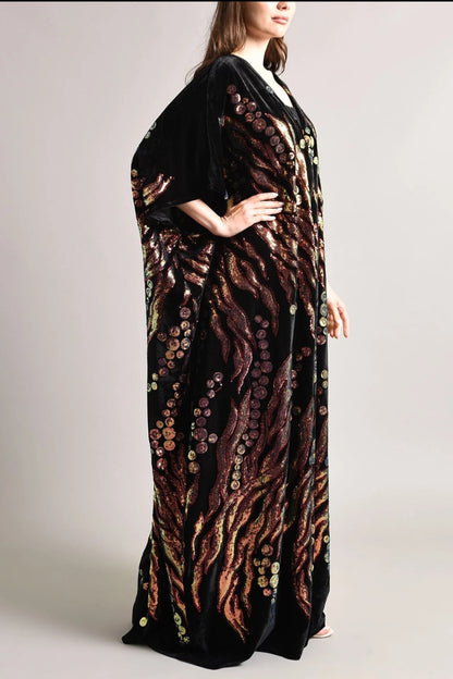 Black velvet sequence embroidery bisht abaya