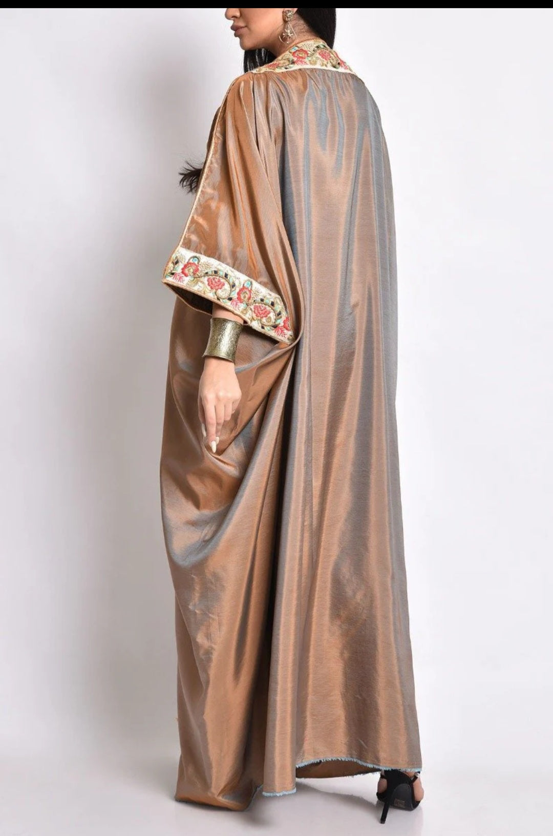 Camel taftta abaya with handmade embroidery